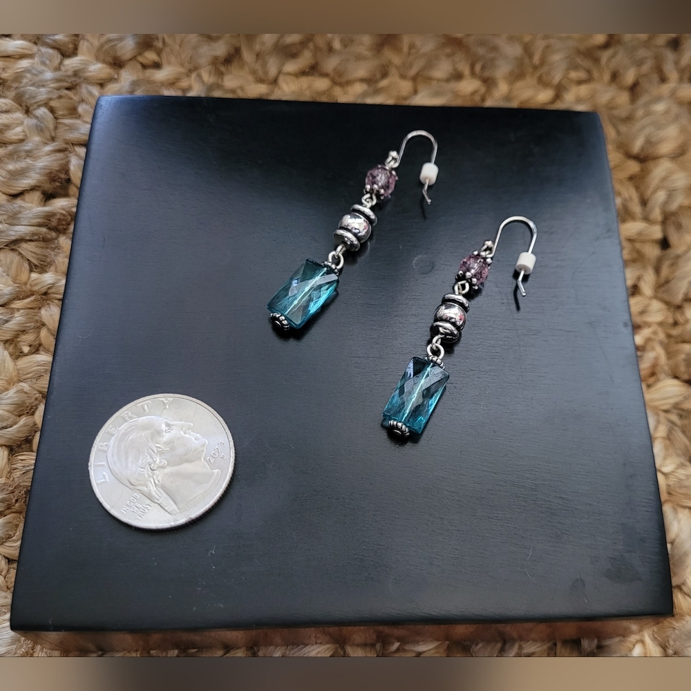 Turquoise and Silver Toned Beaded Dsngle Earrings